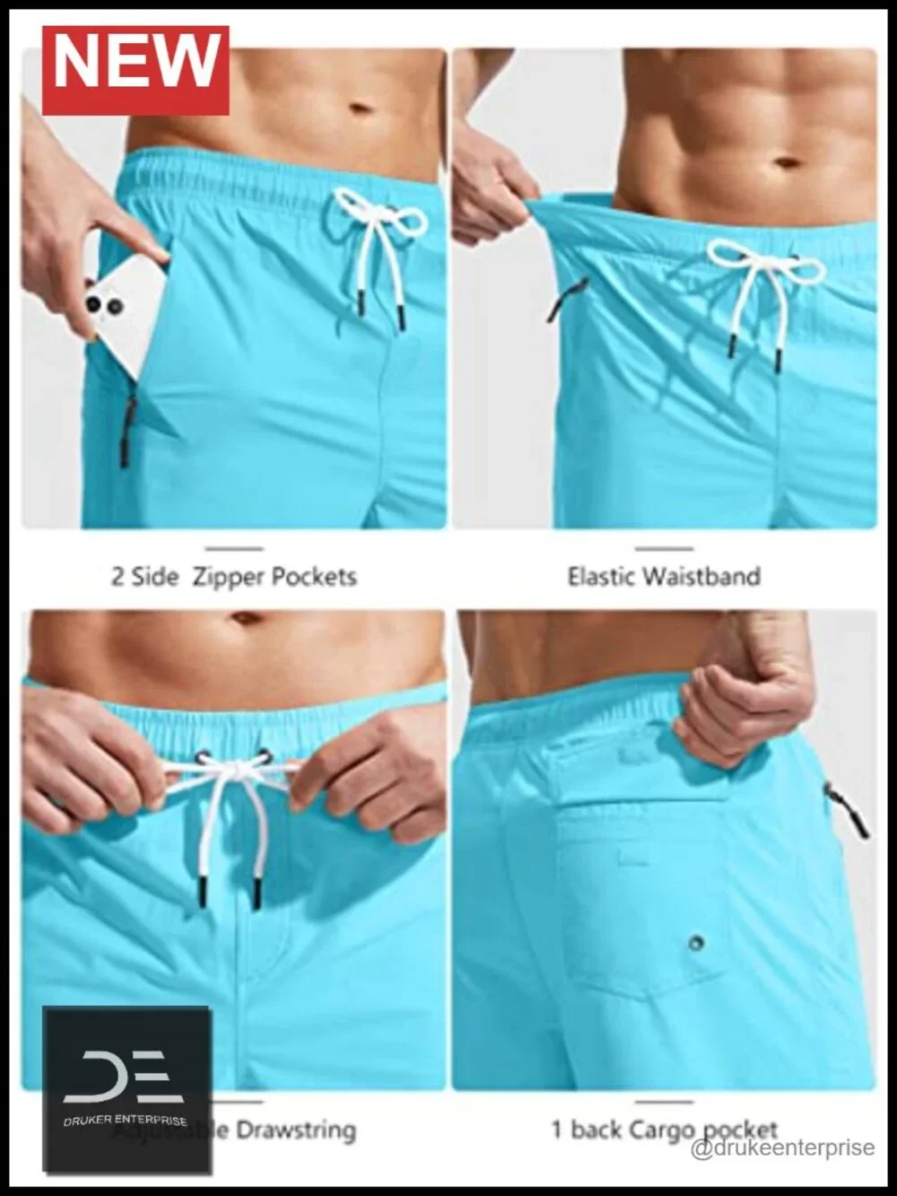Men's Swim Trunks with Compression Liner Quick Dry Board Shorts Zipper Pockets